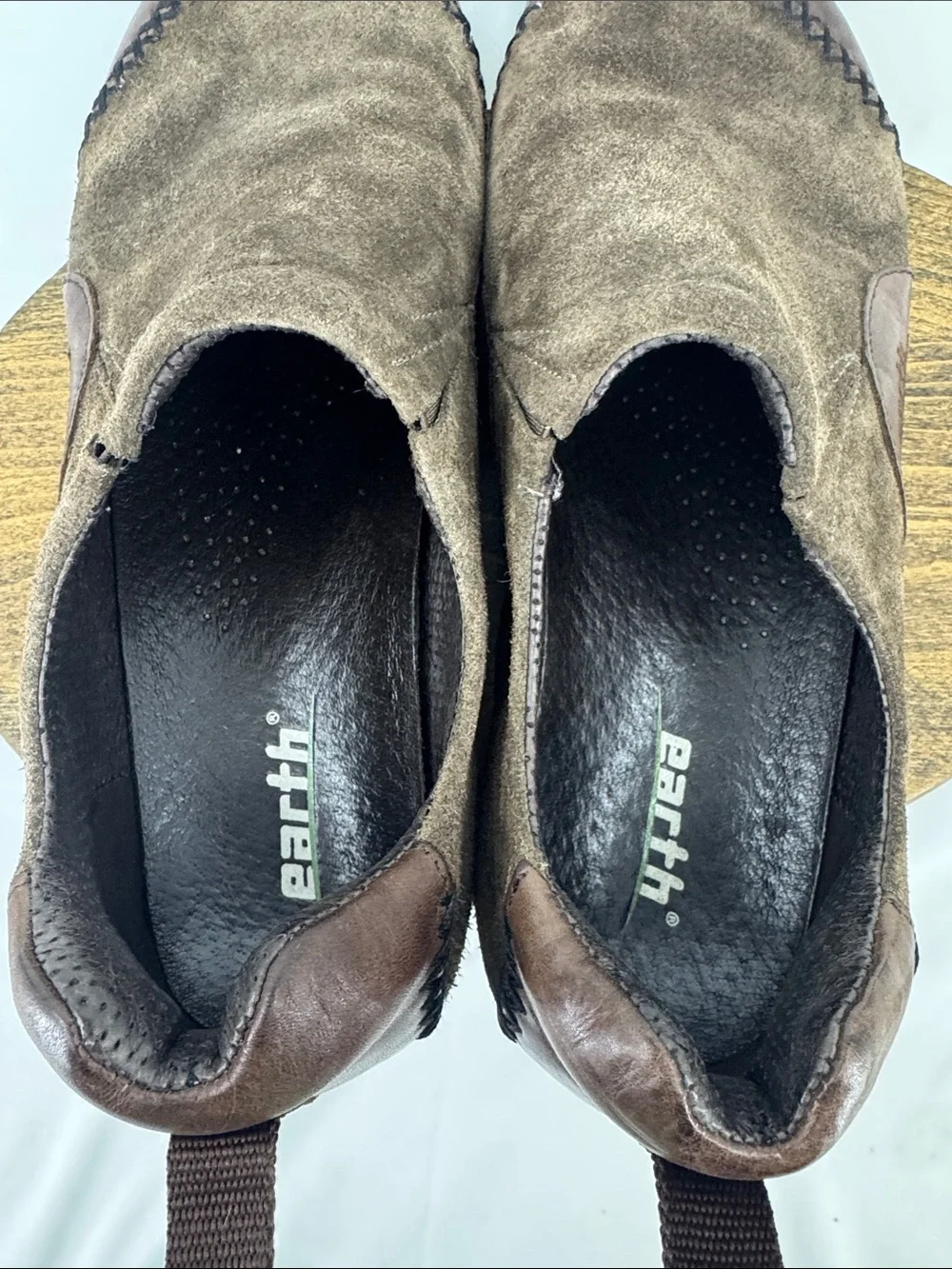 Earth Womens Radius Caribou Brown Suede w/ Leather Slip-On Moccasins, sz 8,5
